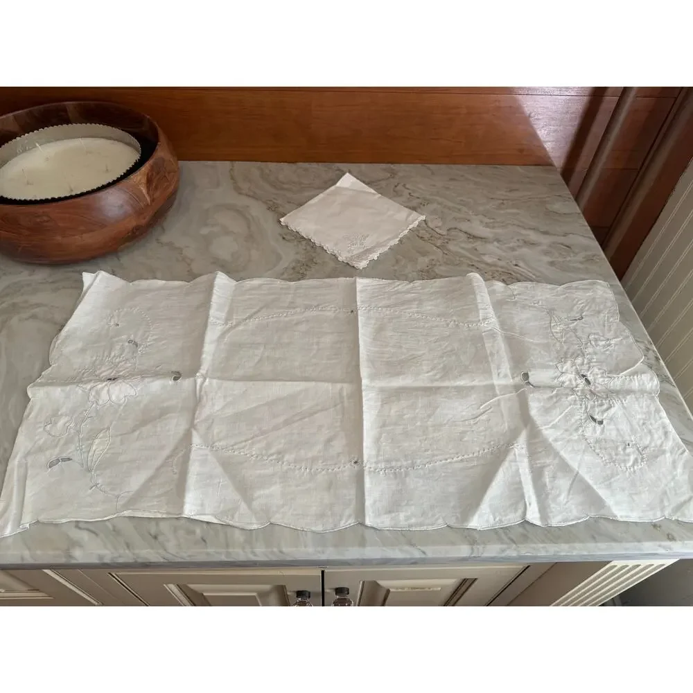 Vintage White & Blue Embroidered Linen Bundle